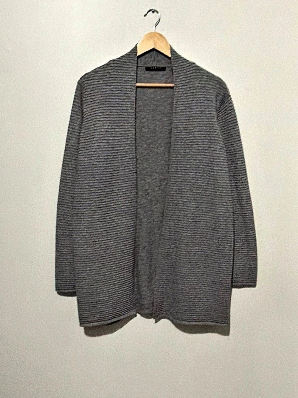Cyrus Striped Open Front Cardigan in Gray Size Large